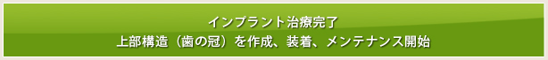 インプラント治療完了：上部構造（歯の冠）を作成、装着しメンテナンス開始